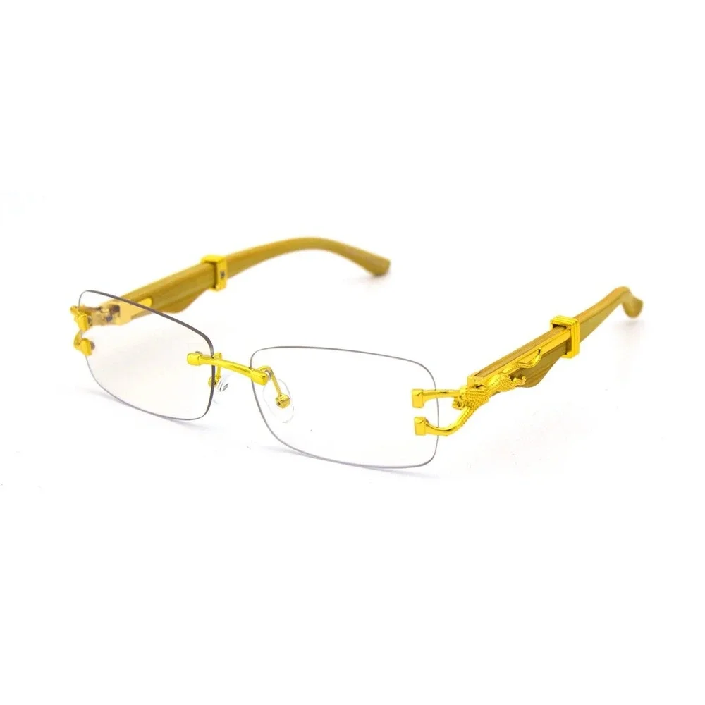 Men Sunglasses Hip Hop Clear Lens Gold Frame Retro Shades Metal‎ Small Rimless